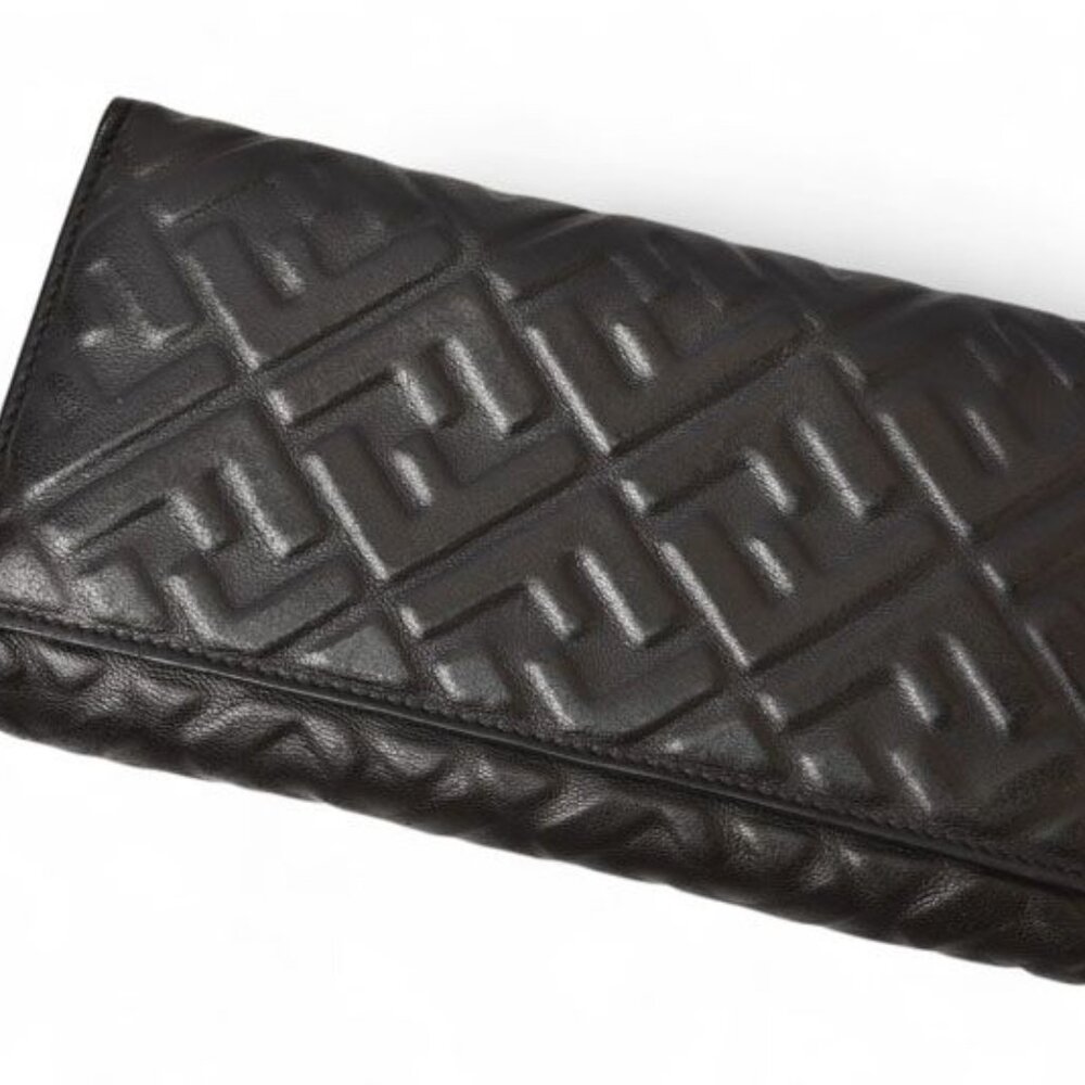 ★SOLD★ Fendi Wallet Bifold Long Wallet Leather Women Men FF Embossed Black 7 - Picture 3 of 11